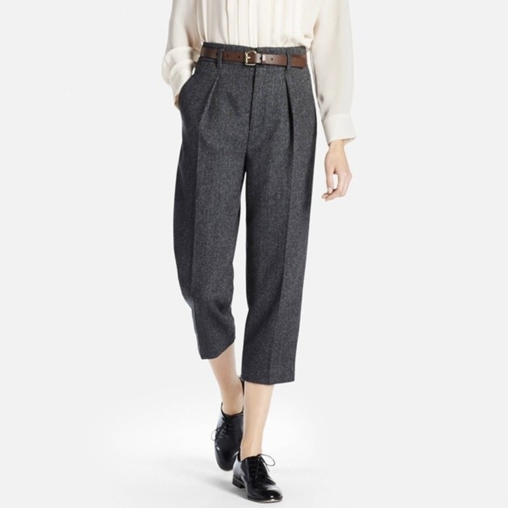 Uniqlo Wool Blend Wide Leg Tapered Ankle Pants